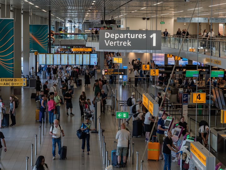 Departure hall and check-in area of a modern airport terminal